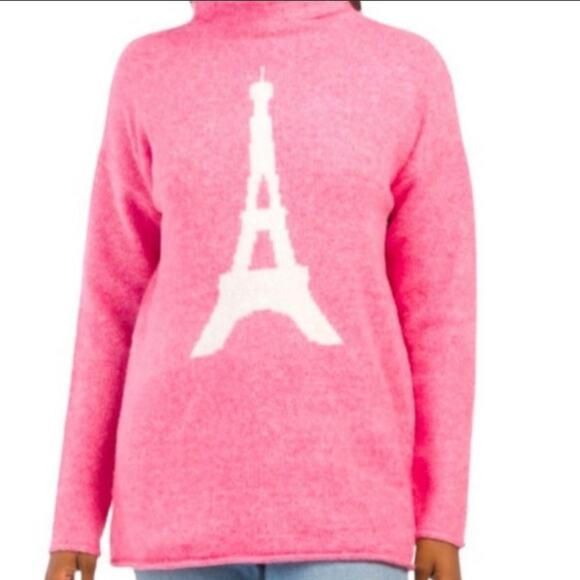 Cupcakes & Cashmere Eiffel Tower Paris Olympics Sweater Pink Size Medium EUC - Picture 1 of 11